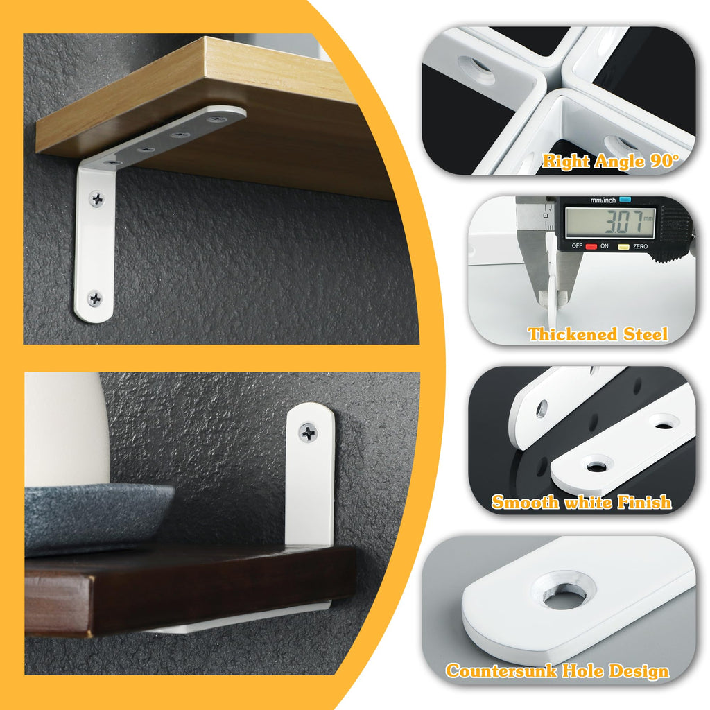 Alise 12 Pack Floating Shelf Brackets,White Heavy Duty L Bracket Corner Brace,Stainless Steel Corner Brackets,Joint Angle Brackets for Hanging Support,Shelves Support DIY (5 x 3 Inch)