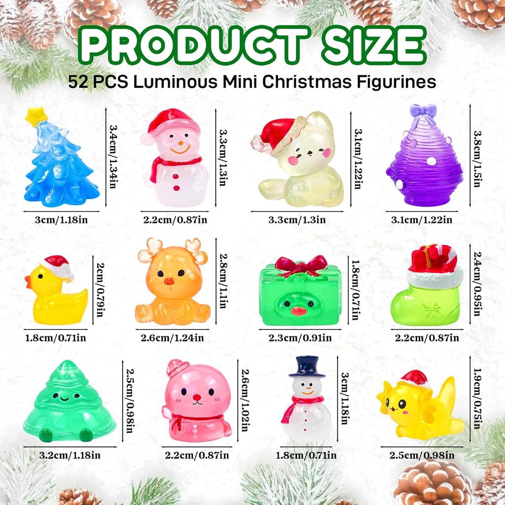 Skiennix Luminous Mini Christmas Figurines - 52 Pcs Glow in The Dark Resin Snowman Decor for Holiday Crafts