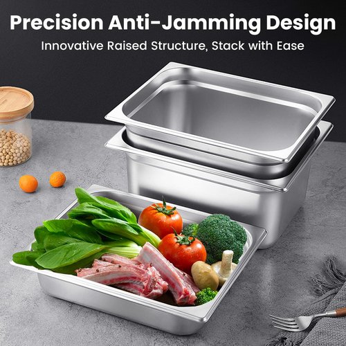 Aplancee 1/2 Hotel Pans 4 Inch Deep Stainless Steel Food Pan - Anti-Jam 6 Pack Steam Table Pan Set for Catering, Buffet Use, Kitchen Prep