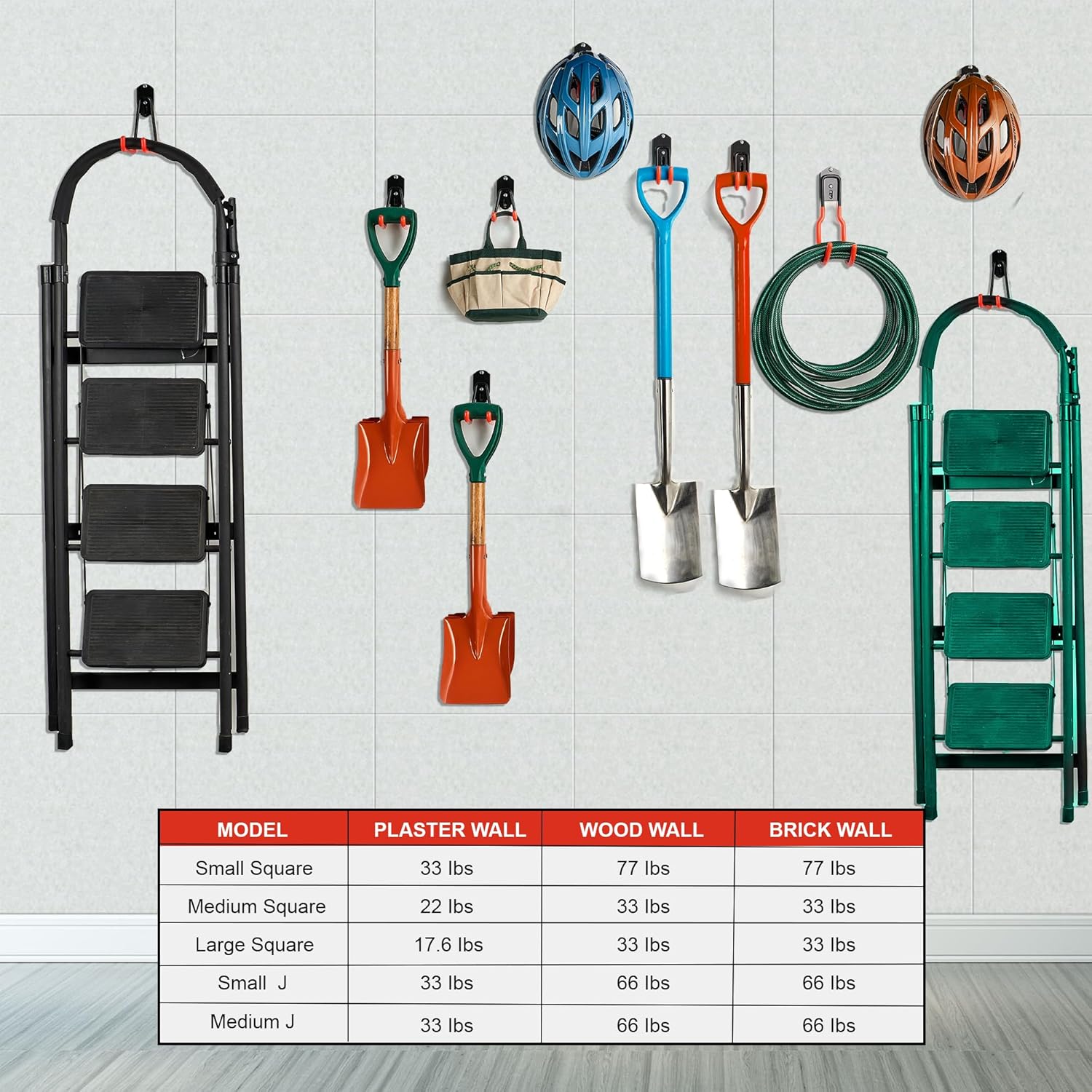 Wallmaster Garage Hooks Organizer Kit - 12 Pack Adjustable Heavy-Duty Steel Hooks for Garden Tool Storage