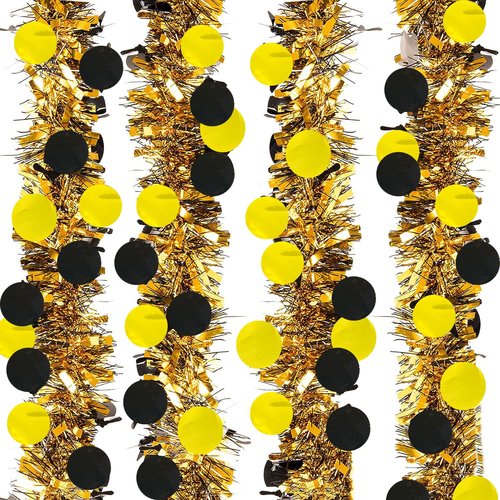 Gold Black Party Decorations - 26.4 Ft Black Gold Tinsel Garland Shiny Hanging Metallic Tinsel Ornaments for Graduation Birthday Christmas New Year Eve Party Supplies