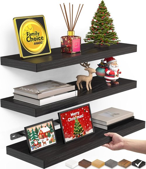 BAYKA Floating Wall Shelves - Set of 3 (15.7 Inches) & Set of 2 (36 Inches) - Sleek Black Design