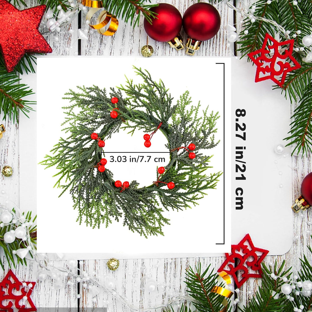 Regine Switzerland Christmas Candle Rings - 4 PCS Artificial Berries & Pine Needles Wreaths for Home Decor