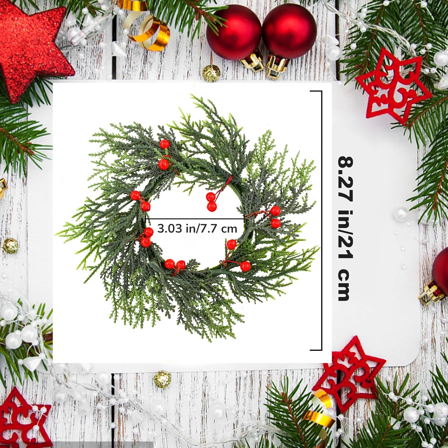 Regine Switzerland Christmas Candle Rings - 4 PCS Artificial Berries & Pine Needles Wreaths for Home Decor