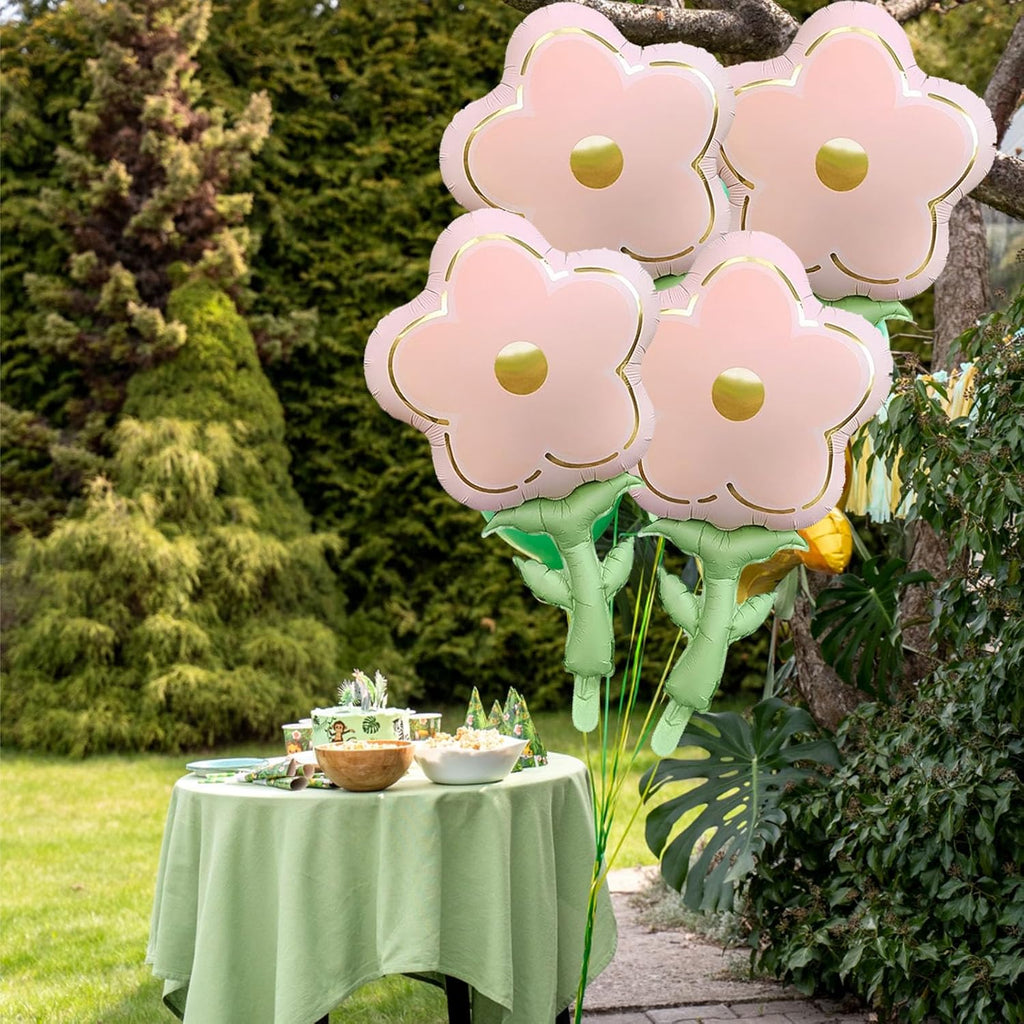 Skiennix Large Flower Shaped Foil Balloons - Huge Pink Daisy Party Decorations | 4 Pcs Set for Birthdays & Showers