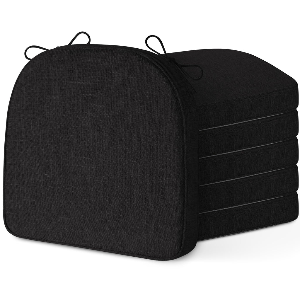 ELFJOY Chair Cushions for Dining Chairs Non-Slip Kitchen Chair Cushions Set of 6 Seat Cushion with Ties for Indoor Kitchen Dining Office Black