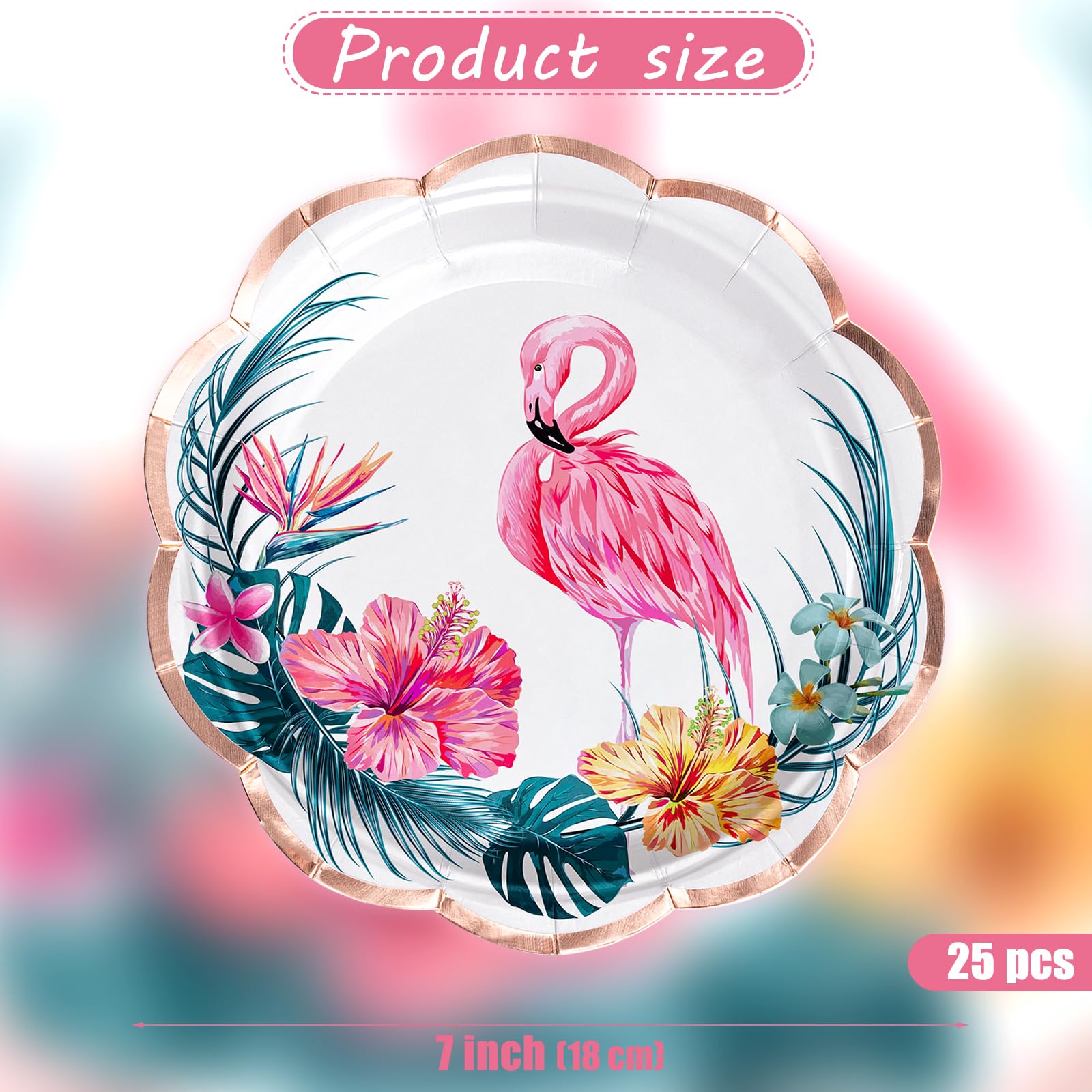 WRAPAHOLIC 25Pcs Summer Paper Plates - 7 Inch Pink Flamingo Disposable Plates Decorative Dinner Plates for Party Tableware Supplies Table Decor