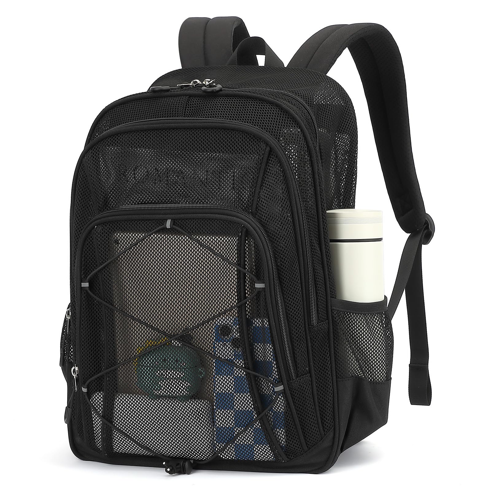Sisipoet Mesh Backpack, Heavy Duty Mesh Bookbag for Girls Boys Kids, See Through Clear Backpacks, Net Backpack Transparent Breathable for School Beach Swim Travel Outdoor, Black