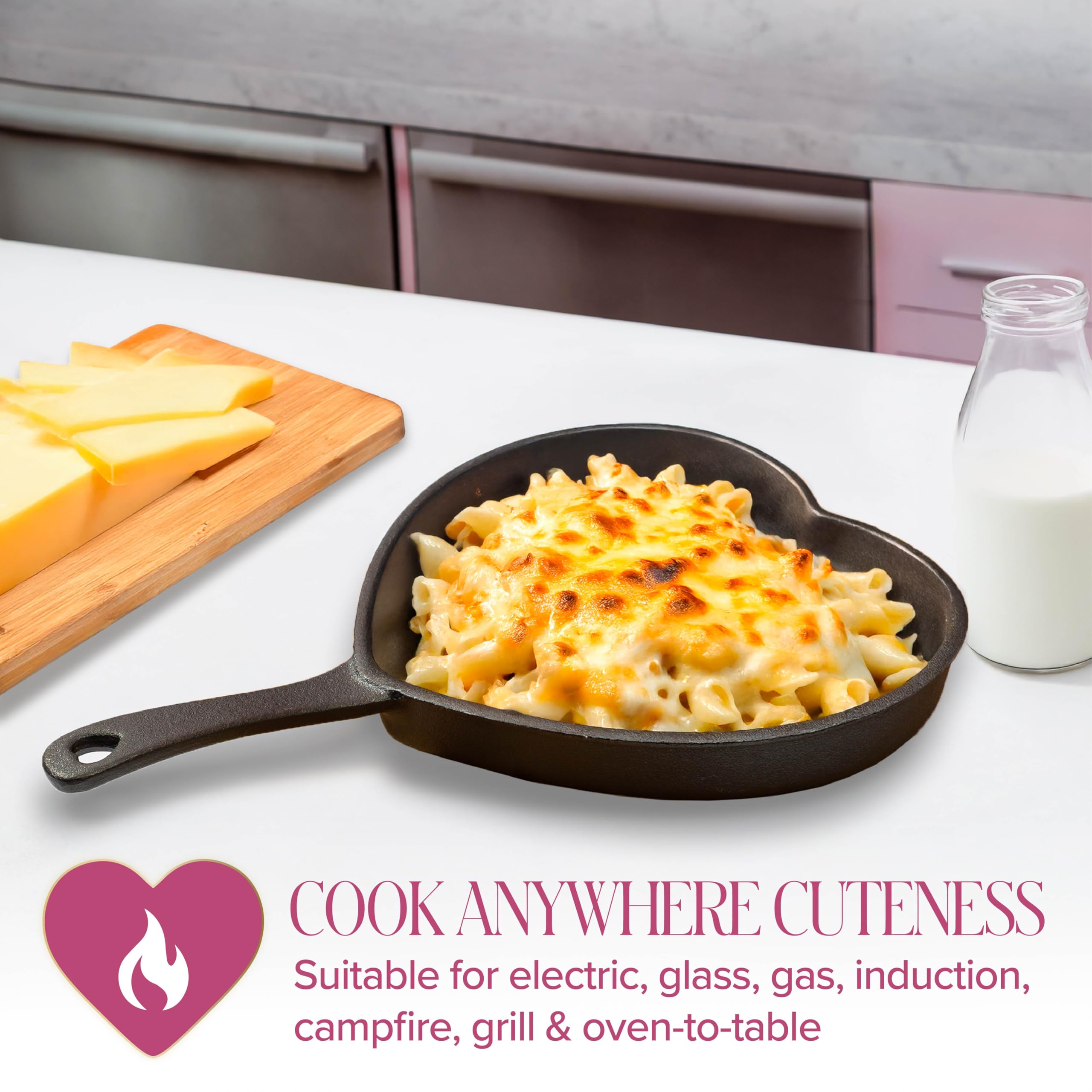 Paris Hilton Pre-Seasoned Cast Iron Heart Skillet Pan, Heavy-Duty Frying Pan for Cooking, Baking & Searing, Oven Safe, Stovetop Compatible, 10-Inch