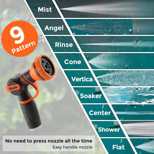Giraffe Tools Retractable Garden Hose Reel - 90 Ft Wall-Mounted with 180° Swivel Bracket & 9 Pattern Nozzle