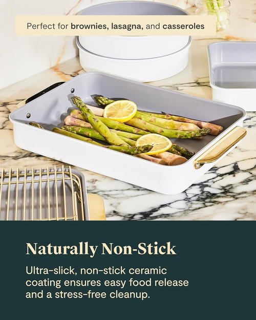 Caraway Nonstick Baking Pan Set - 2x 9" x 6.5" & 1x 9" x 13" - Non-Toxic Ceramic, PTFE & PFOA Free - Cream