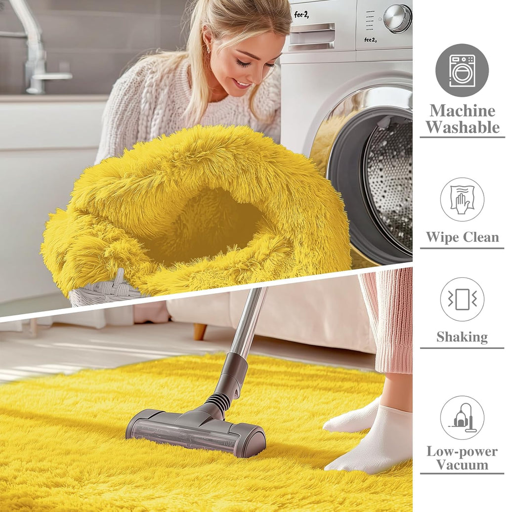 OLANLY Large Area Rug - Soft Fluffy Shaggy Carpet for Living Room & Bedroom | 9x12, Yellow