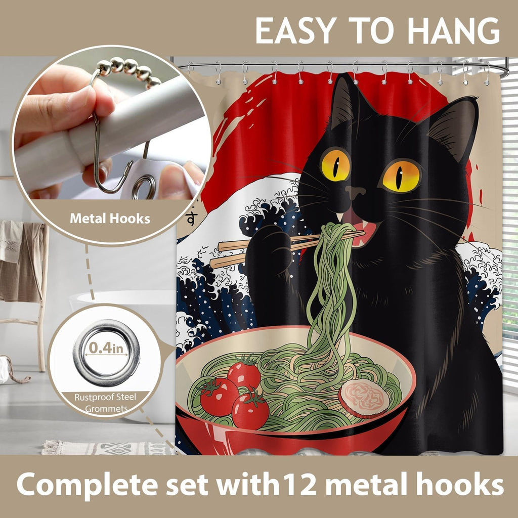 puuiui Funny Cat Shower Curtain Japanese Anime, 70x72 Inch