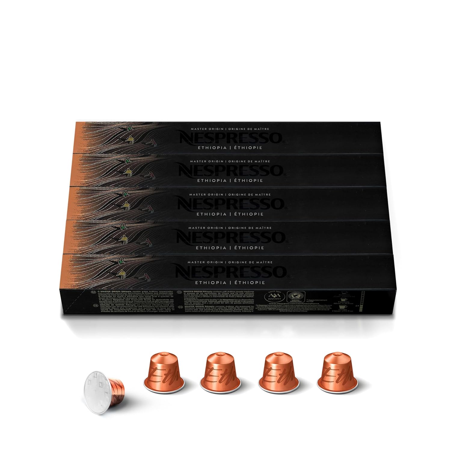 Nespresso Ethiopia Master Origin Coffee Capsules - Mild Roast, 50 Count Pods for Rich Flavor