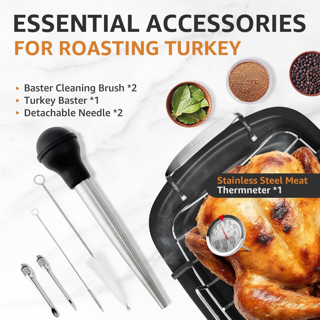 Roasting Pan, 17x13 Inch Nonstick Turkey Roaster with Removable Rack & Cooking Kit,Roaster Pan for Roasting Turkey, Meat & Vegetables (Silver)