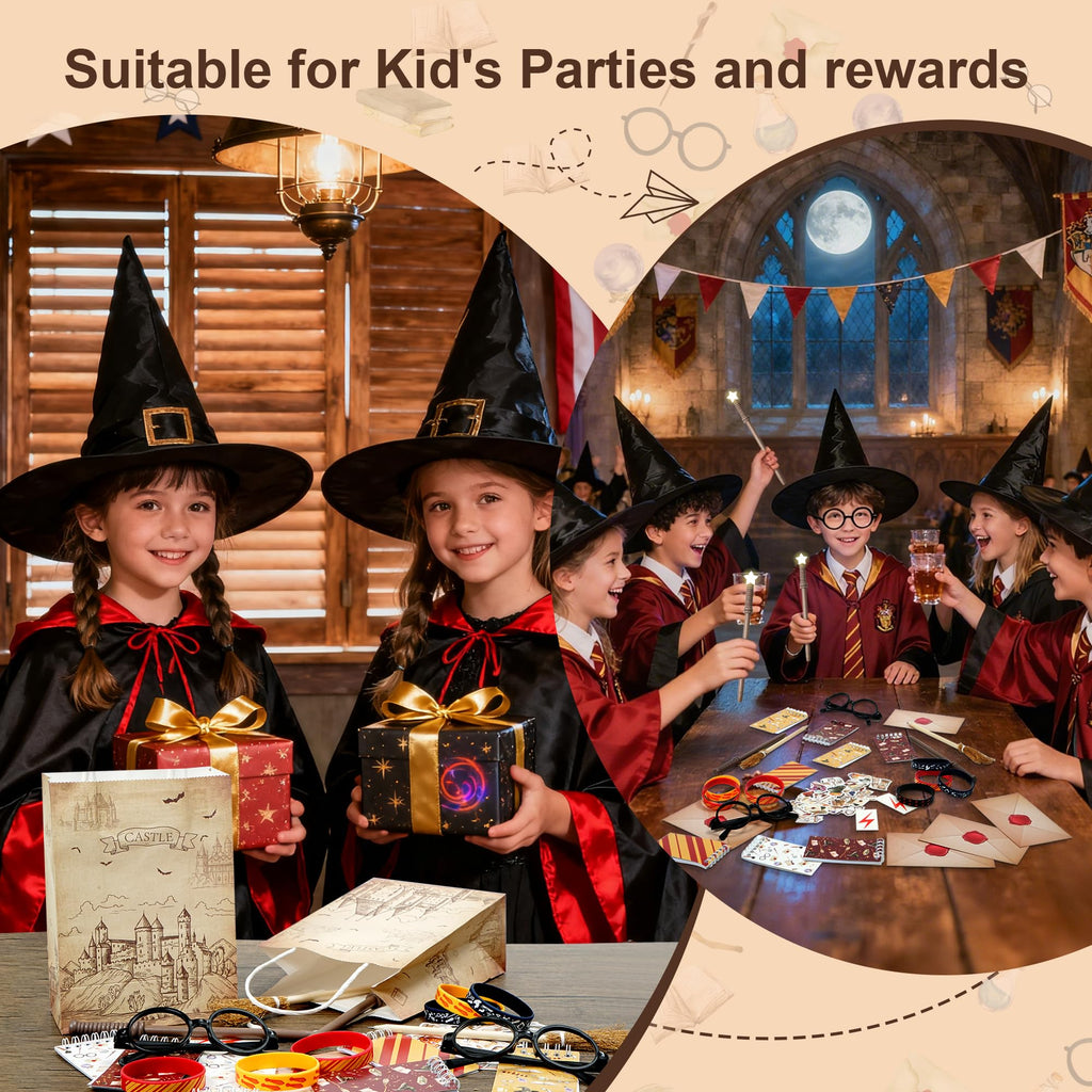 HandTool 100pcs Wizard Party Favors, Birthday Party Supplies Including Wizard Glasses, Wand Pencils, Lightning Tattoos, Envelope card, Magic Birthday Decorations Gifts Classroom Rewards for Kids