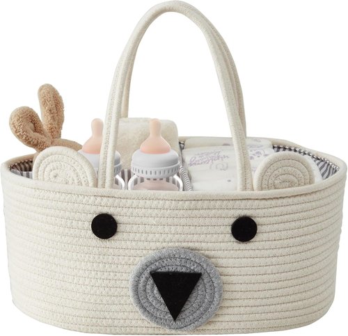 DECOMOMO Teddy Bear Basket - Large Diaper Caddy for Baby Shower | Cute Animal Design