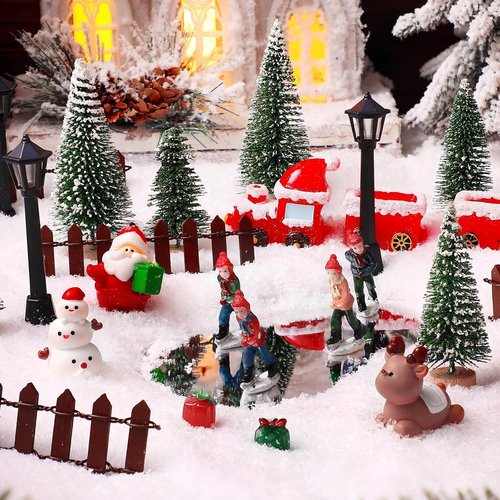 Colingmill 29-Piece Christmas Ski Village Ice Skating Rink Figurine Set | Miniature Resin Collectibles for Holiday Decor