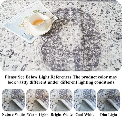 Hallway Runner Rug - 2x6 Washable Oriental Design | Stain Resistant, Ultra Soft, Non-Slip Grey Carpet
