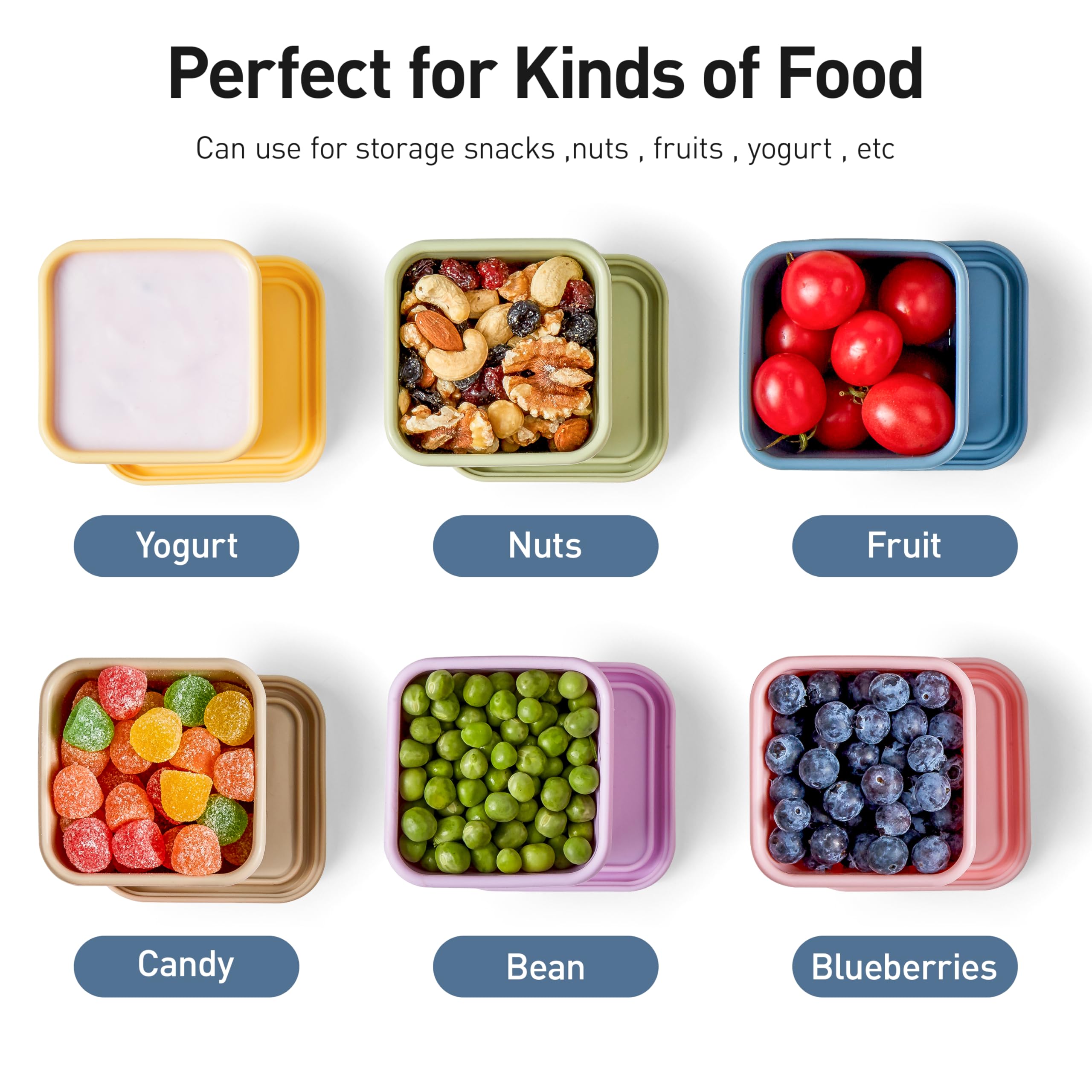 ISSEVE 4pack 6oz Silicone Snack Containers for Kids, Reusable Small Containers with Lids, Leak Proof Food Storage Containers, Children Kids Lunch Box for Daycare, School, Travel (Morandi color)