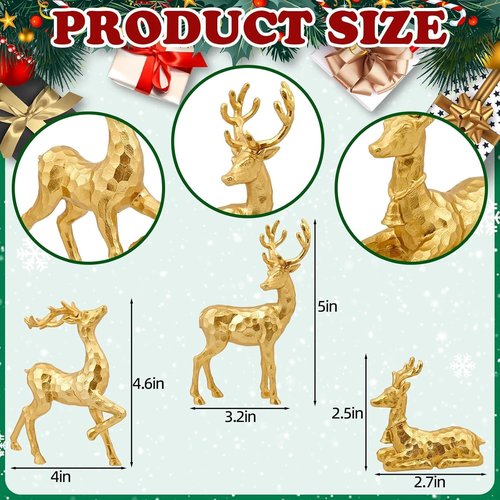 Exasinine Gold Reindeer Decor - 3 PCS Christmas Figurines for Holiday Centerpieces | Indoor Decorations