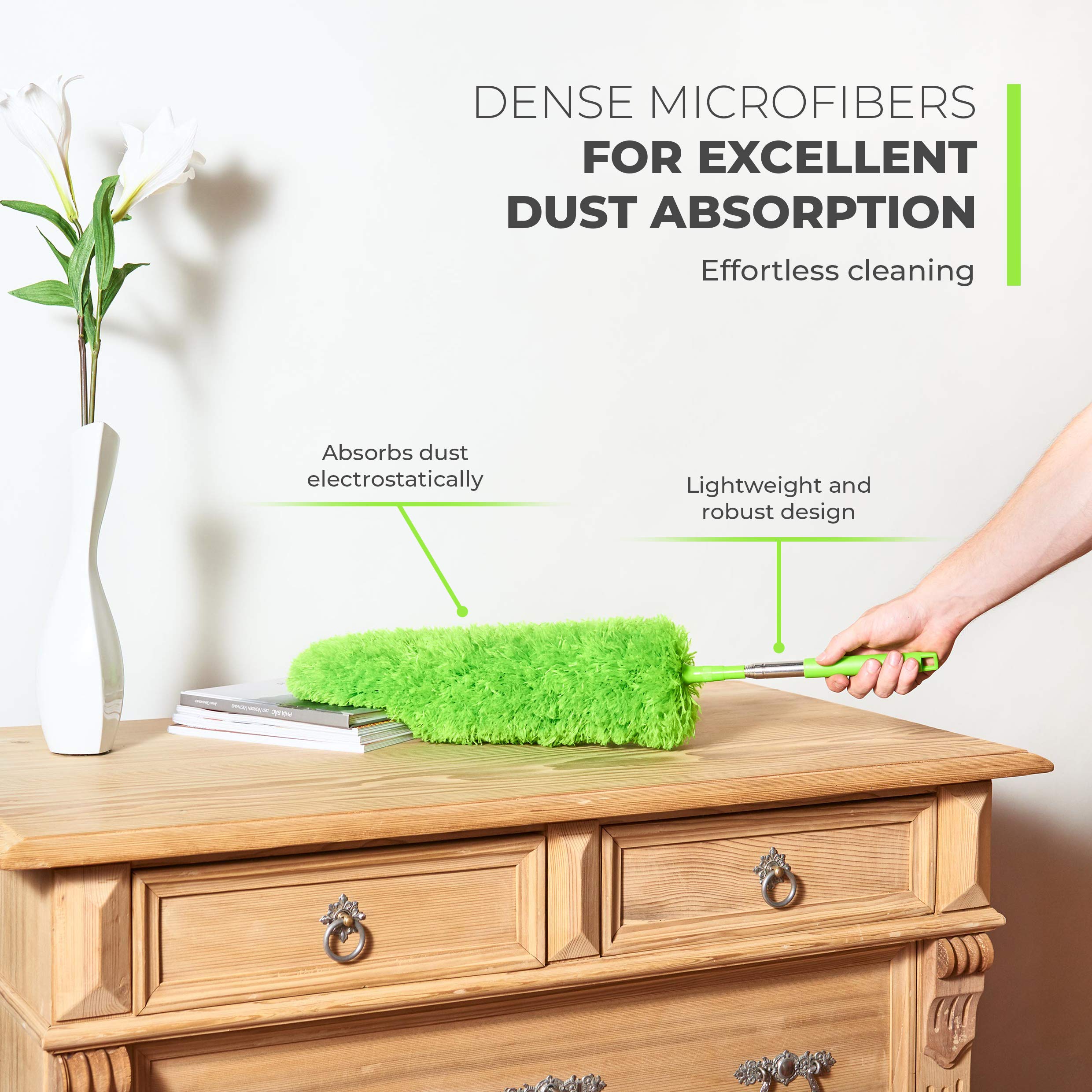 Extendable Microfiber Feather Duster, Feather Dusters for Cleaning, Ceiling Fan Dust and Cobweb Cleaner - Electrostatic Bendable Head - up to 55 Inch
