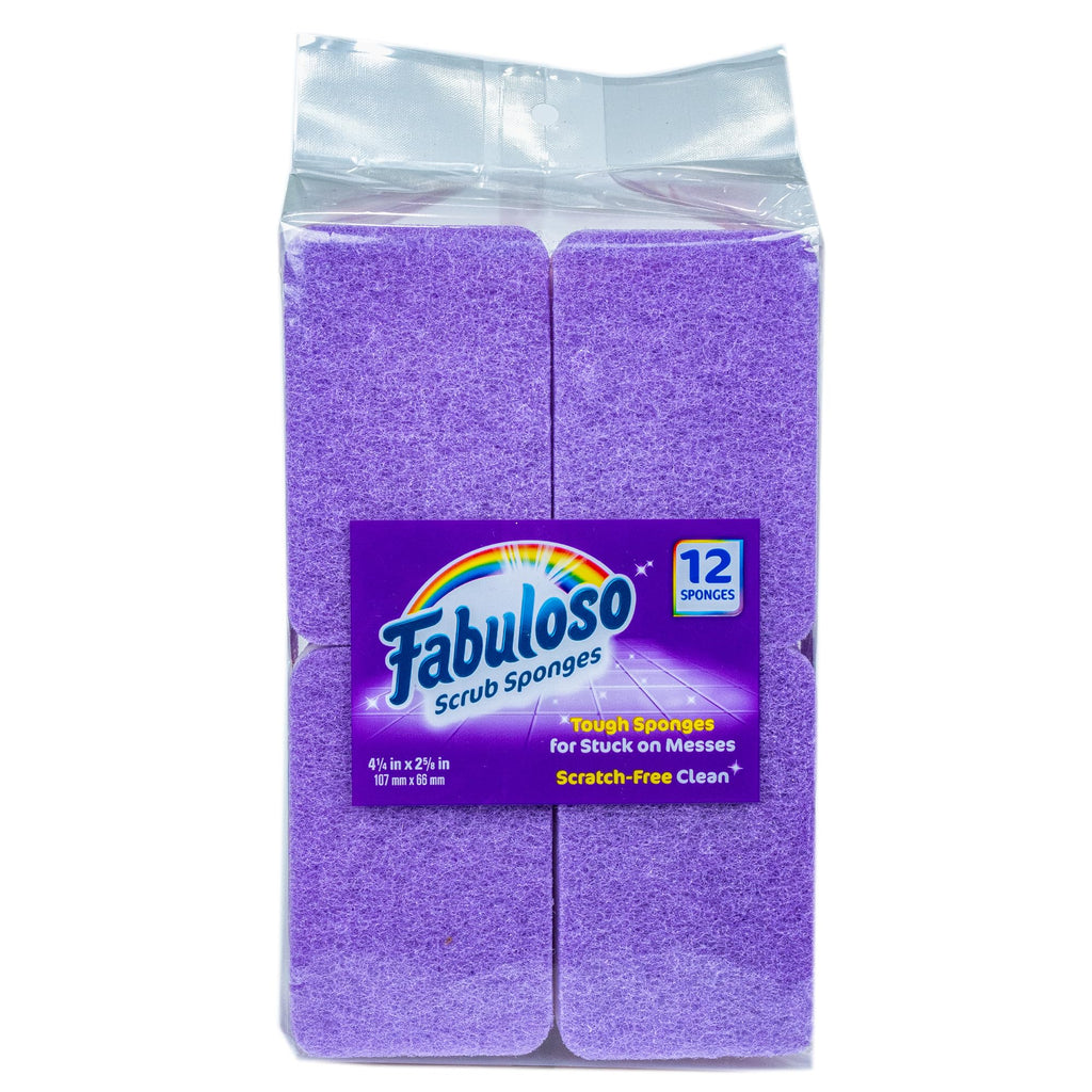 Fabuloso Scratch-Free Kitchen Dish Sponges, Purple Cellulose Scrubber Sponge with Scouring Pad for Dishes, Pots, Pans, Counters and Sinks, Tough on Messes, 4.25 x 2.75 x 1.25 in, 12 Count