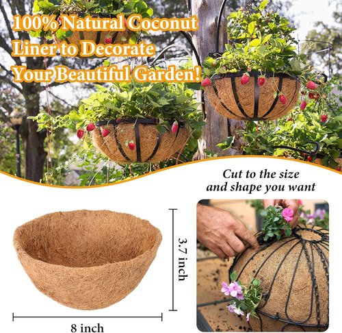 Legigo 8-Inch Coco Fiber Hanging Basket Liners - 100% Natural Round Replacement for Flowers & Vegetables