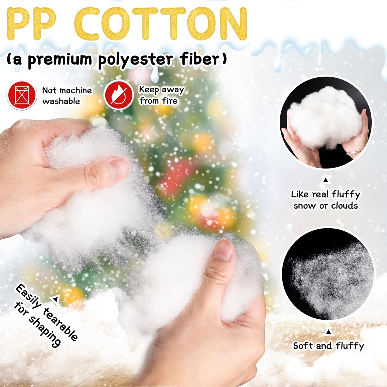 YUNAI Artificial Snow Decorations - Fluffy Cotton Stuffing for Crafts | 500g/17.64oz for Winter Decor
