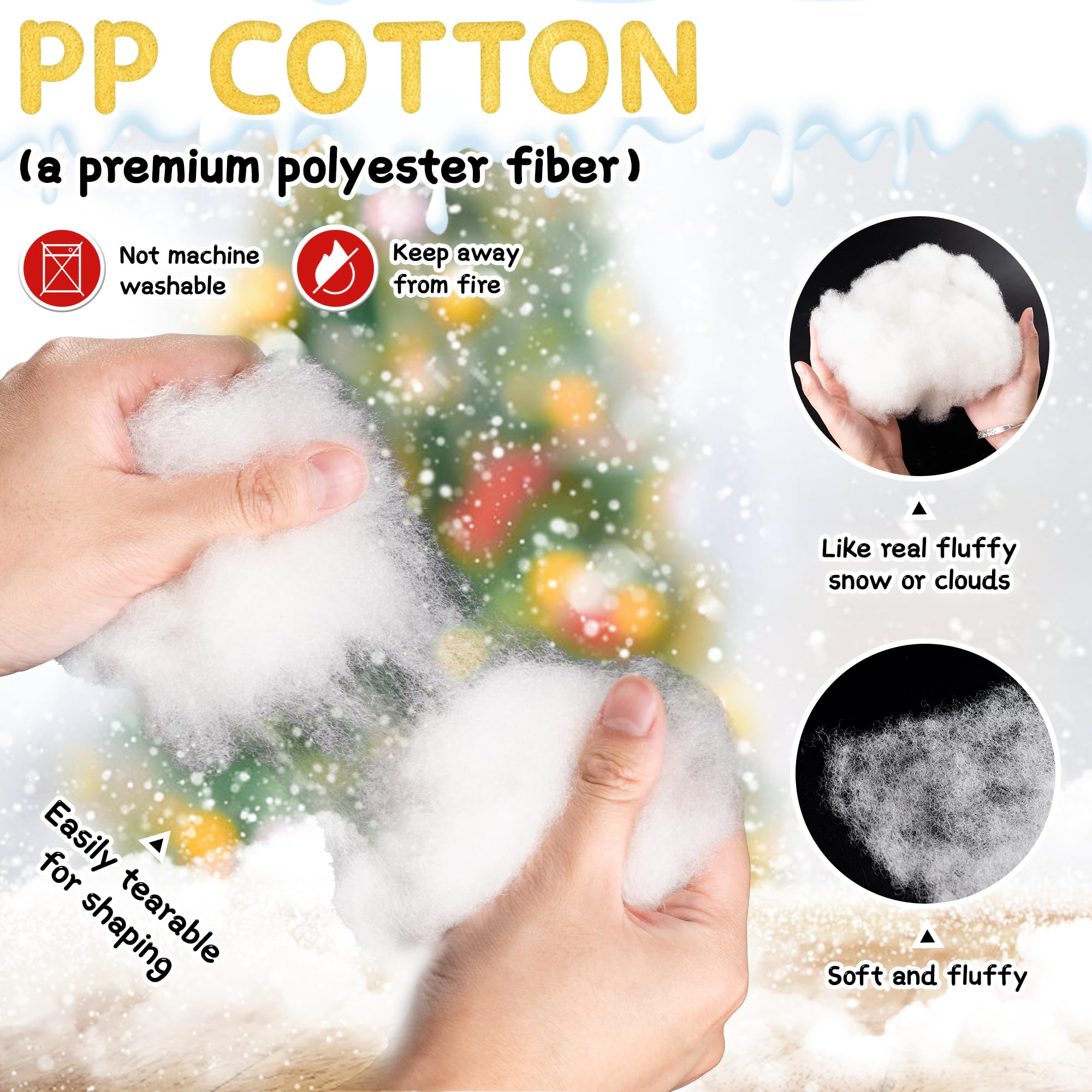 YUNAI Christmas Fake Snow Decorations 500g/17.64oz, Artificial Snow Fake Clouds Cotton Stuffing for Crafts, Fluffy Fiber Poly Fill Indoor for Pillow Winter Christmas Tree Village Mantle Nativity Decor