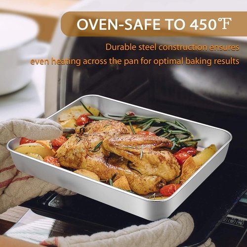 E-far Stainless Steel Baking Pans Set - 3 Rectangular Bakeware (12.5/10.5/9.4 Inch) | Non-Toxic & Dishwasher Safe