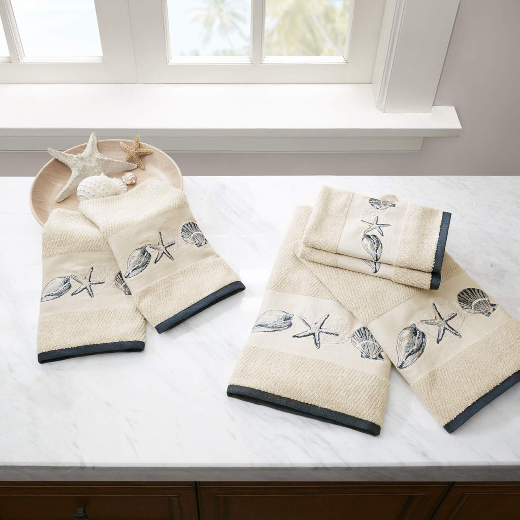 Madison Park Embroidered Cotton Jacquard 6 Piece Towel Set MP73-4967, Blue