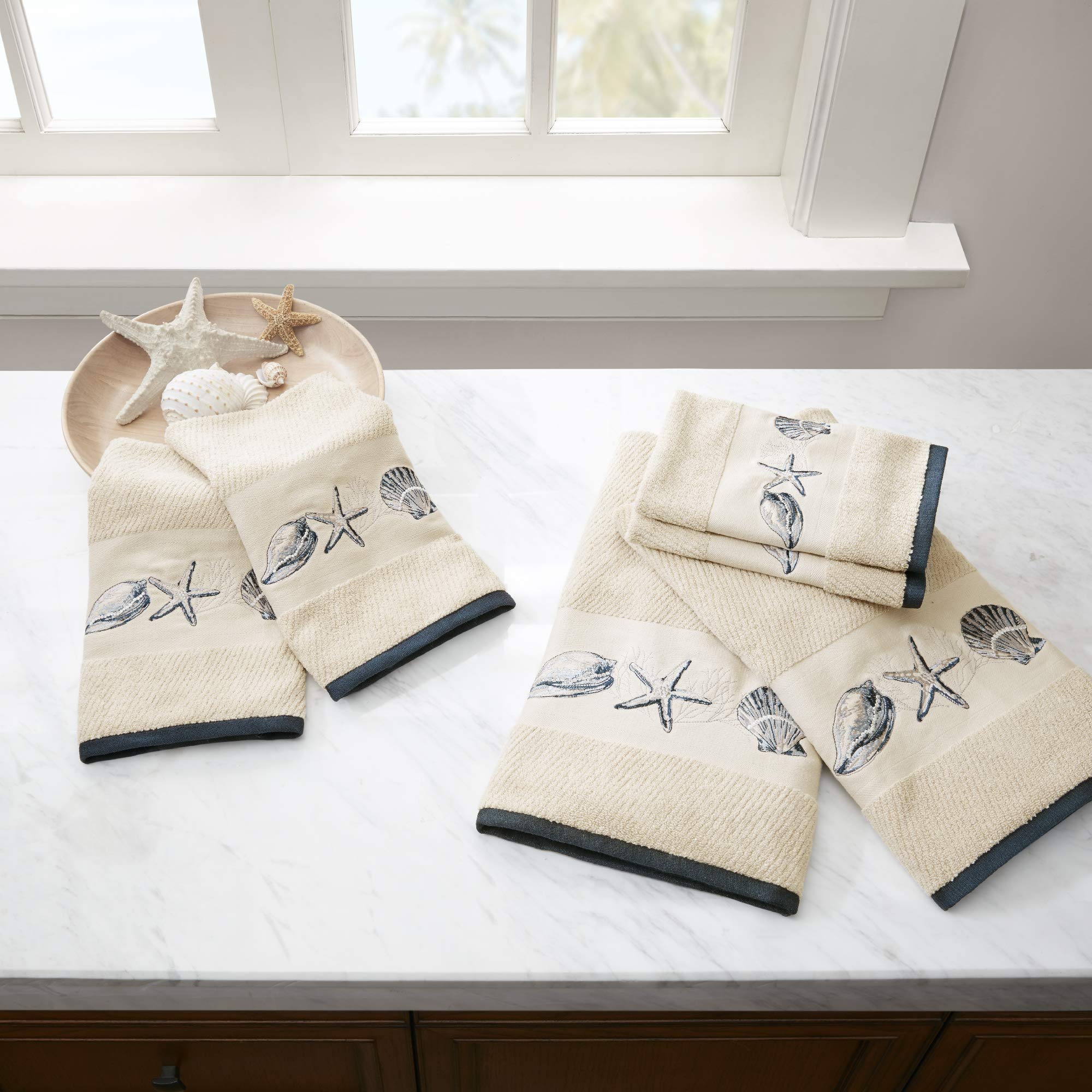 Madison Park Embroidered Cotton Jacquard 6 Piece Towel Set MP73-4967, Blue