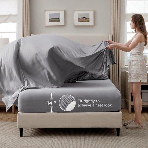 Bedsure Oversized King Comforter Set Grey - Bed in a Bag Bedding Set 7 Pieces, GentleSoft™ Pintuck Bed Set Gift for Family, Pinch Pleat Grey Comforter with Sheets, Pillowcases & Shams
