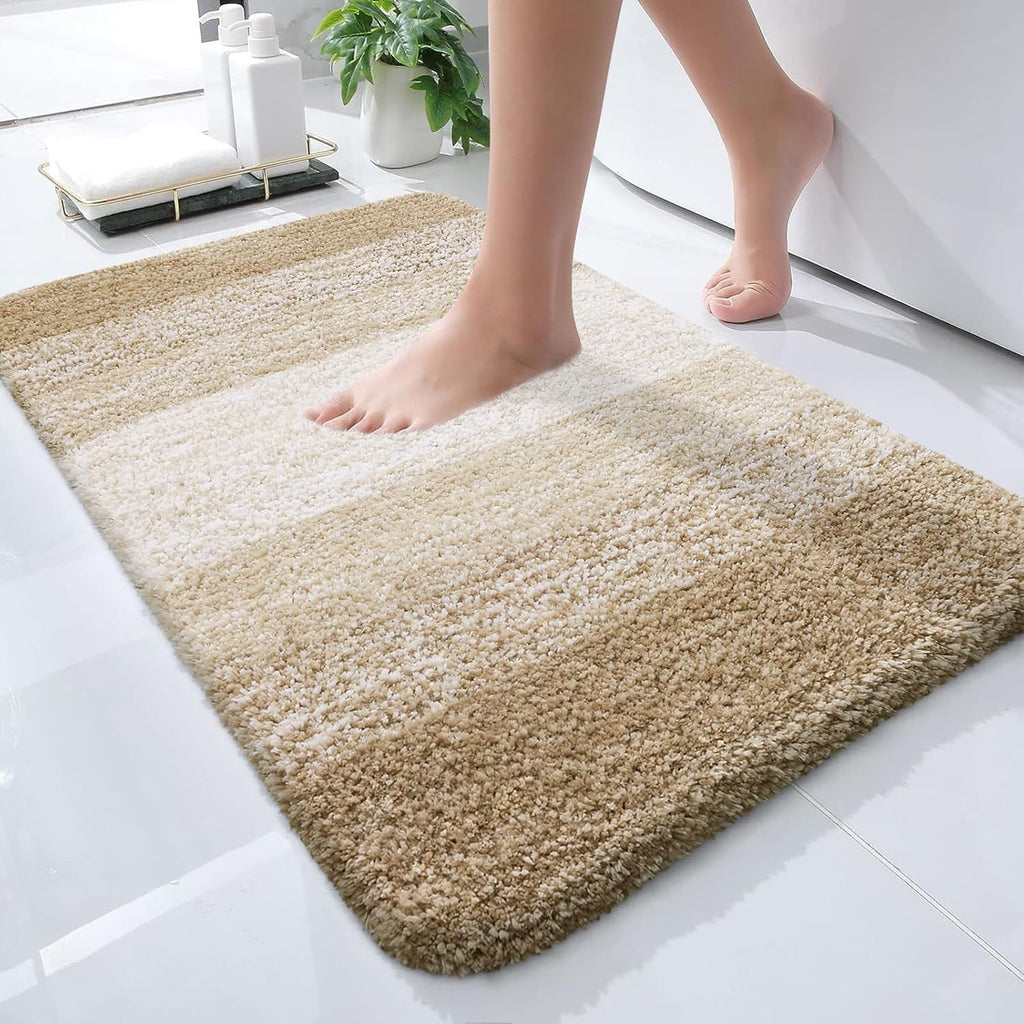 OLANLY Bath Rugs Mat - Extra Soft Microfiber, Quick Dry & Machine Washable - 24x16, Tan Color