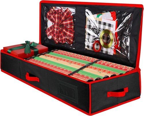 Juegoal Christmas Storage Organizer - 40.5 Inch Gift Wrapping Paper Storage with Interior Pockets | Tear-Proof Fabric, 2023 Upgrade