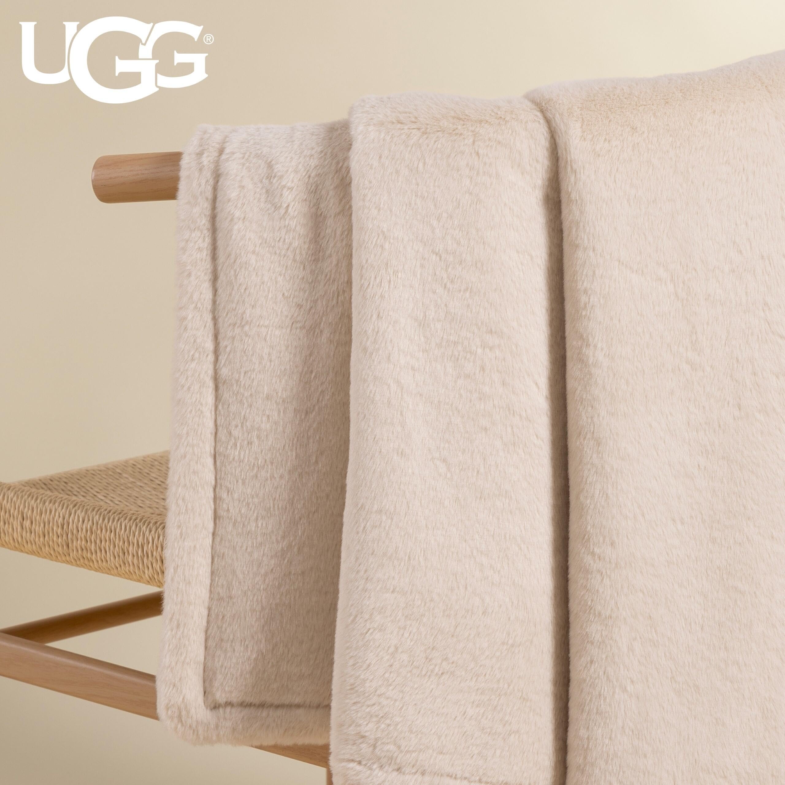 UGG Faux Fur Throw Blanket - Soft Luxury Throw for Couch, Cozy Bedroom Decor & Living Room Decor, Housewarming Gifts for Women, Beige Light Sand, 50"x70" (Marcella)