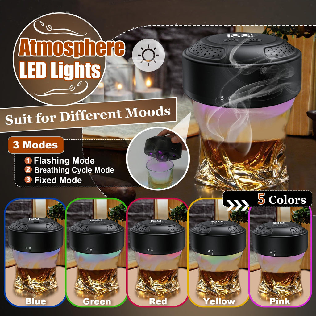 Electric Whiskey Smoker Kit With Light Modes, No Butane Needed, Rechargeable Cocktail Smoker Kit with LED Display & 6 Wood Chips, Old Fashioned Smoker Kit Bourbon Gifts for Men Dad Him