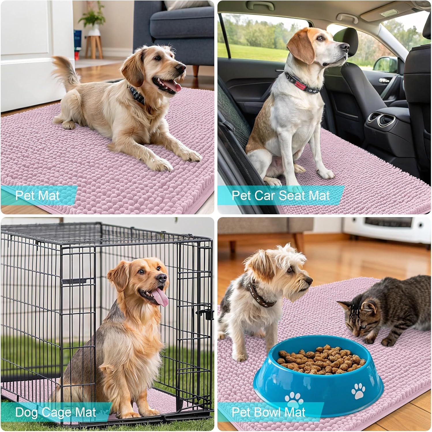 OLANLY Dog Door Mat - Absorbent Non-Slip Chenille Mat for Muddy Paws | Quick Dry 59x24, Dusty Rose