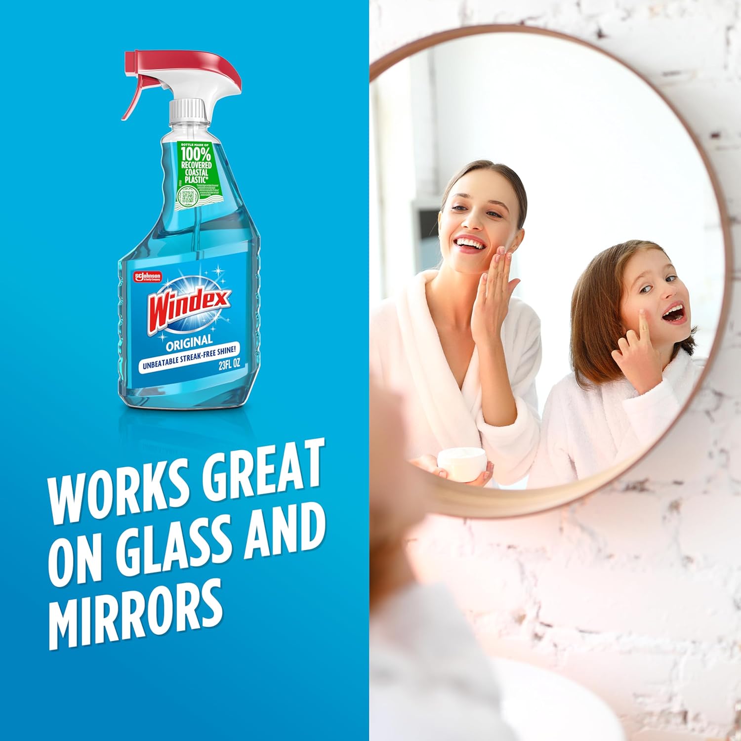 Windex Glass Cleaner Spray - Eco-Friendly 100% Recycled Plastic - Original Blue Scent | 23 Fl Oz (Pack of 6)