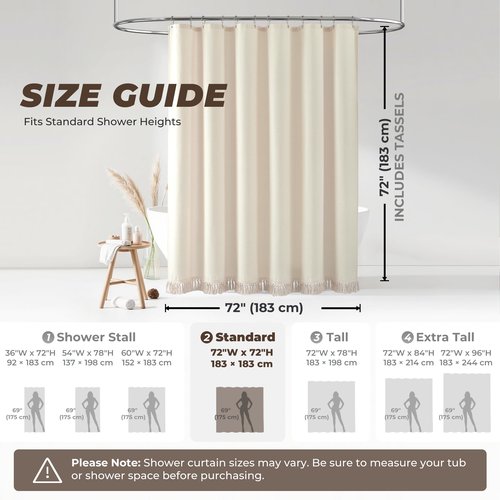 TURKIO Linen Shower Curtain Boho Beige Shower Curtains for Bathroom Thick Fabric Shower Curtain with Tassels Neutral Shower Curtains Rustic Farmhouse Bath Decor 72 Inch