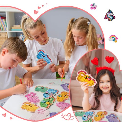 Zesua Valentines Day Cards for Kids School - Valentines Day Gifts for Kids - 30 Pcs Valentine Cards with 60 Shoe Charms - Cute Valentine Gifts for Classroom Exchange Boys Girls Toddlers Party Favors