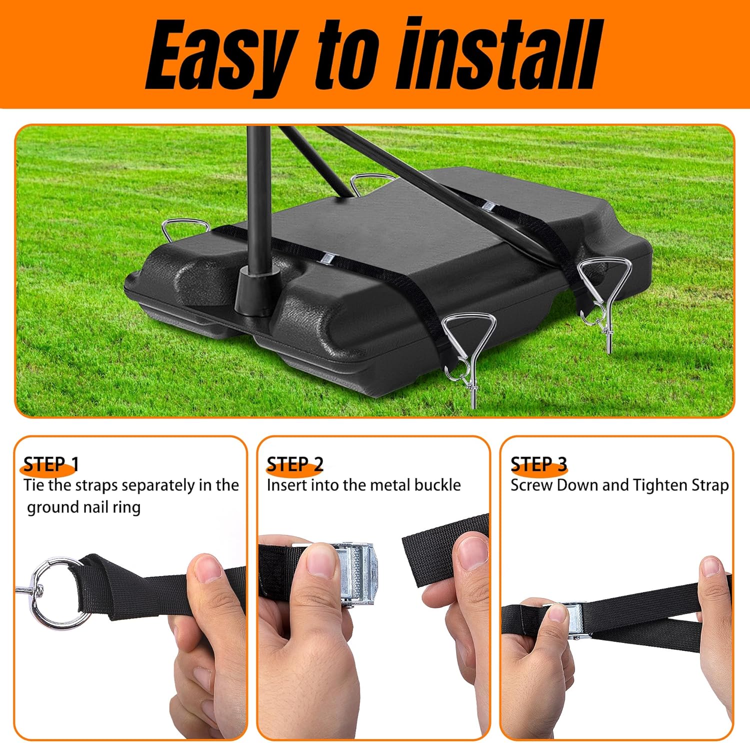 RunNico Basketball Goal Anchor - Heavy Duty Tie Down Kit with Adjustable Straps for Secure Court Setup
