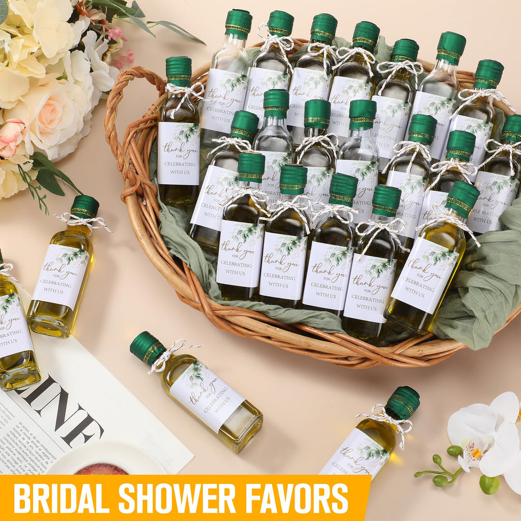 Reallnaive 30 Pack 3 oz Mini Glass Olive Oil Bottles Set, Homemade Wedding Sauce Gift Bottles Leakproof Screw Cap, Thank You Wedding Stickers for Storing Oil Honey Bridal Baby Shower Favors (Green)