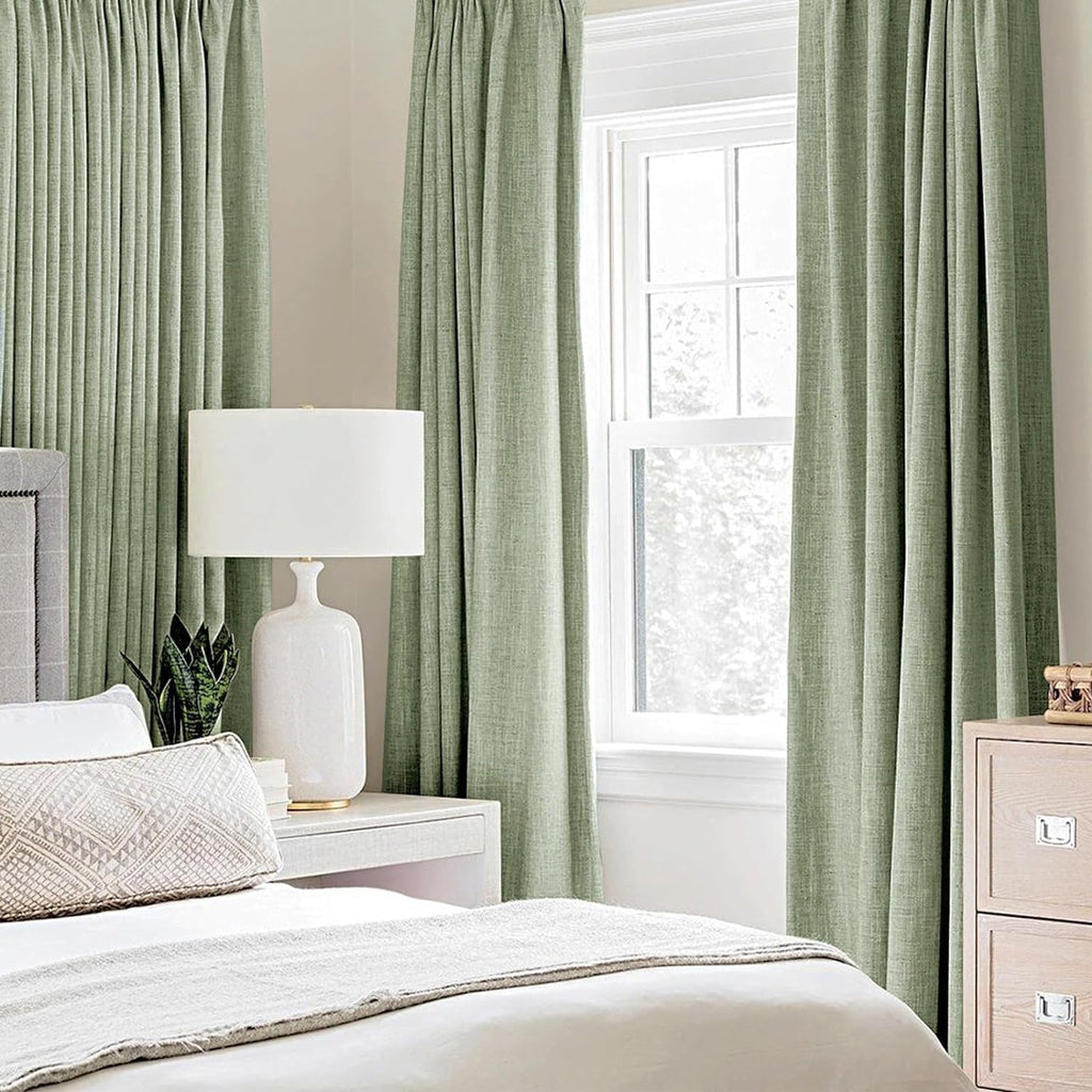 MIULEE Blackout Curtains - 100% Thermal Insulated Linen Texture Drapes | Sage Green, 52x96 Inch (2 Panels)