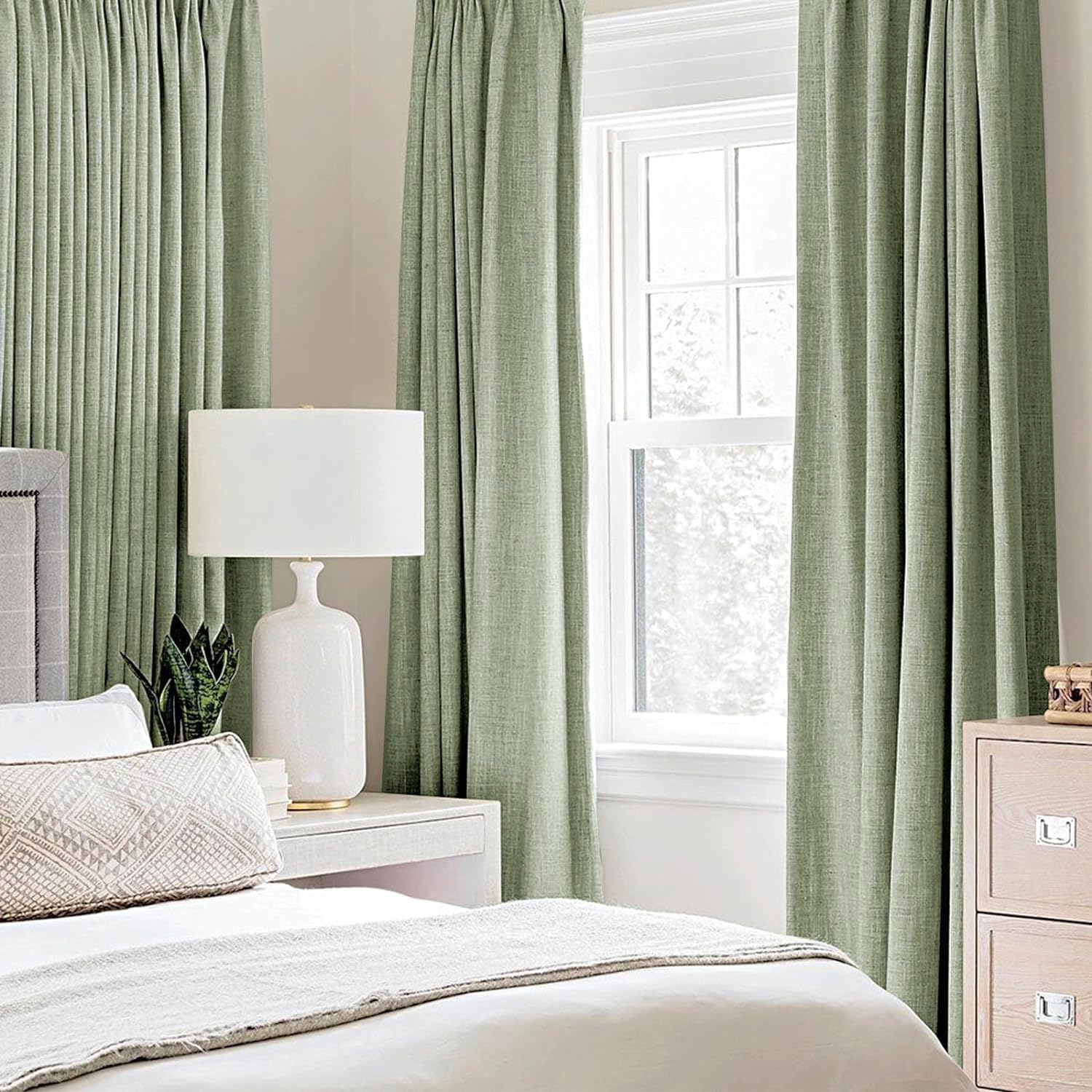 MIULEE Blackout Curtains - 100% Thermal Insulated Linen Texture Drapes | Sage Green, 52x96 Inch (2 Panels)