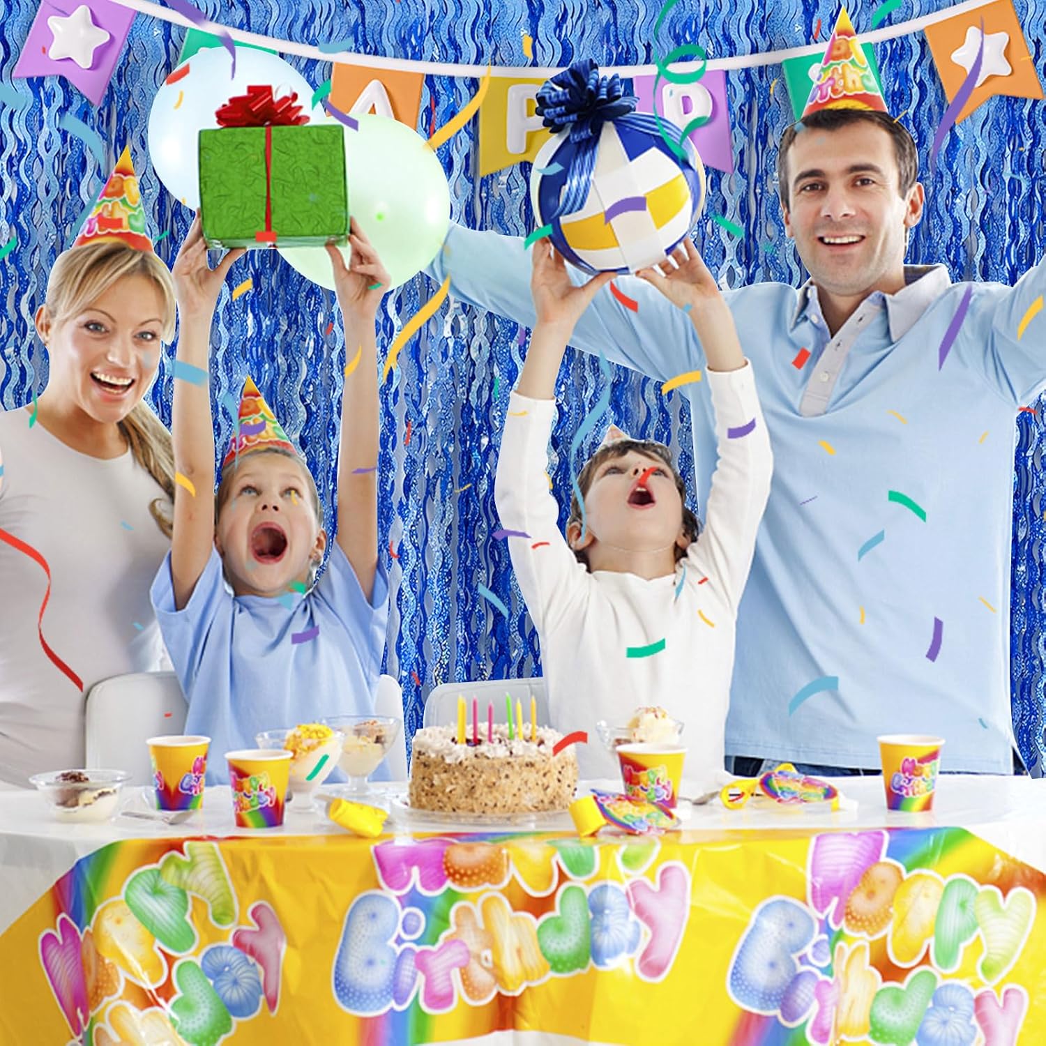 Skiennix Blue Wavy Tinsel Foil Fringe Curtains - Sparkling Birthday Party Decorations | Ocean Theme