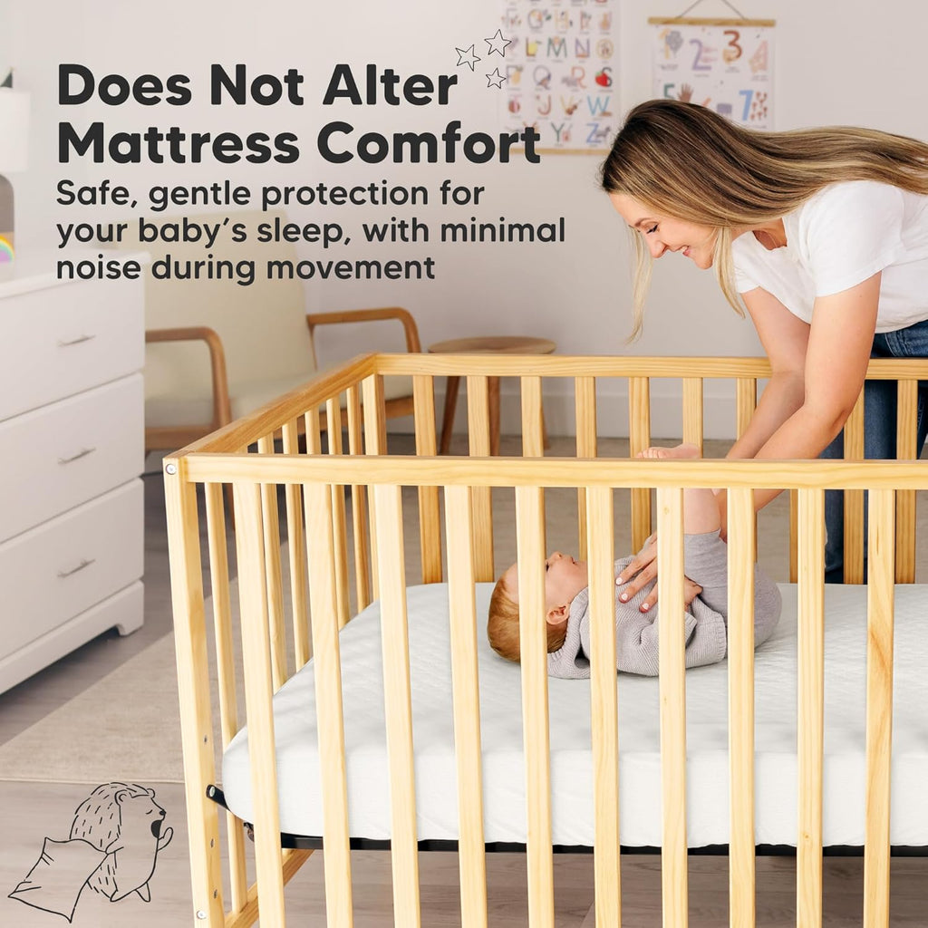Skiennix 2-Pack Waterproof Crib Mattress Protector - Soft Quilted Cotton, Machine Washable, 52" x 28" (Soft White/Mavy)