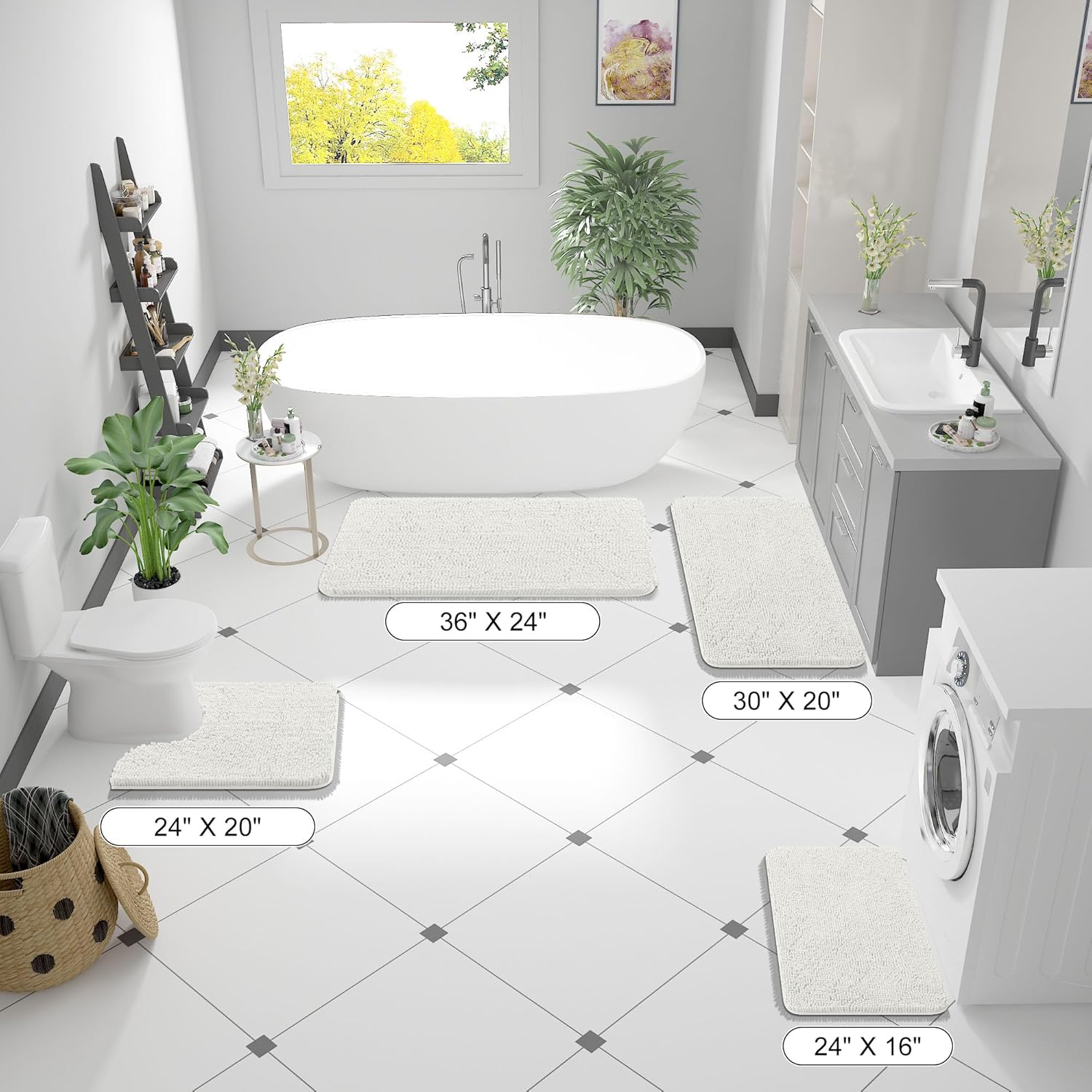 OLANLY Bathroom Runner Rug - Extra Soft Chenille, Quick Dry, Machine Washable | 47x20 Inches, Ivory