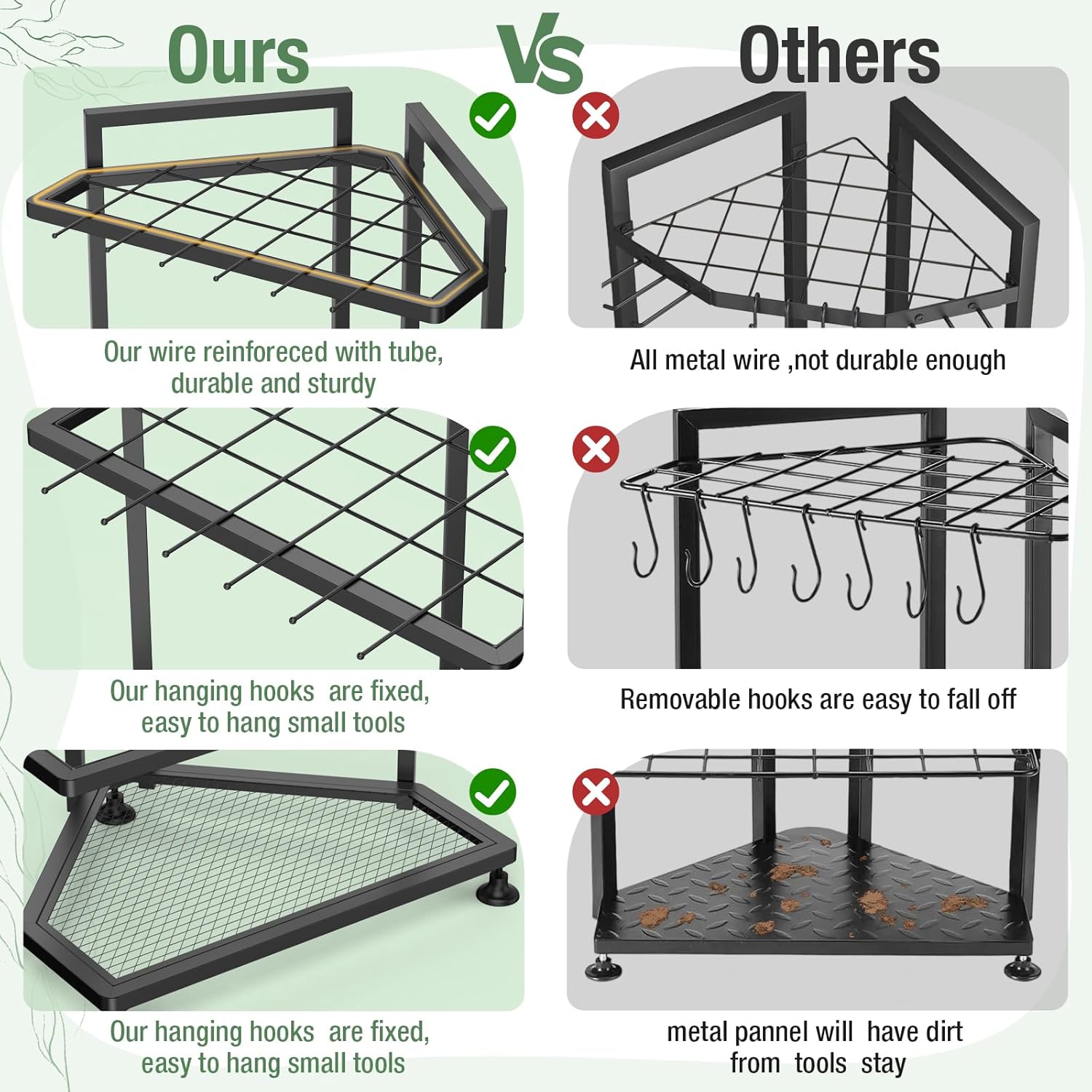Skiennix Garden Tool Organizer - Heavy Duty Steel Storage Rack for Long-Handled Tools | Corner Design